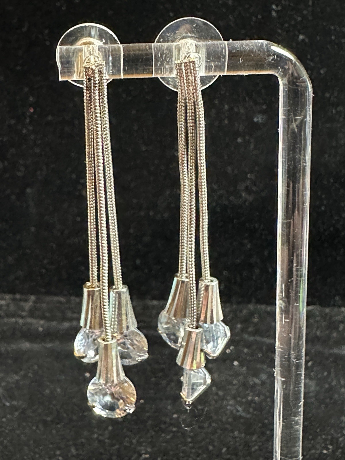 Vintage Lot of 3 Pierced Dangle Earrings Silver Tone With Sparkle