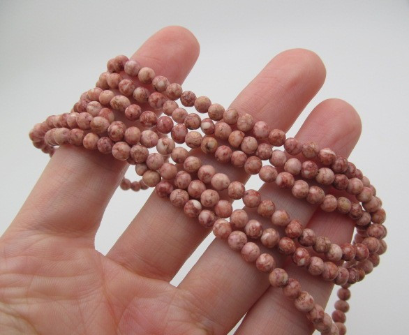 Vintage Rhodochrosite Warm Pink Natural Stone 4.5mm Round Ball Necklace 34 In