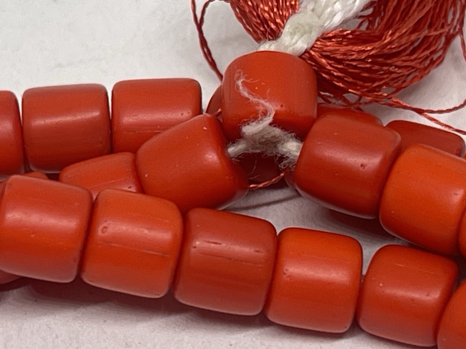 Antique Old Orange Red Ox Blood Coral Beads Mala Necklace 26” Japa Beads Nature