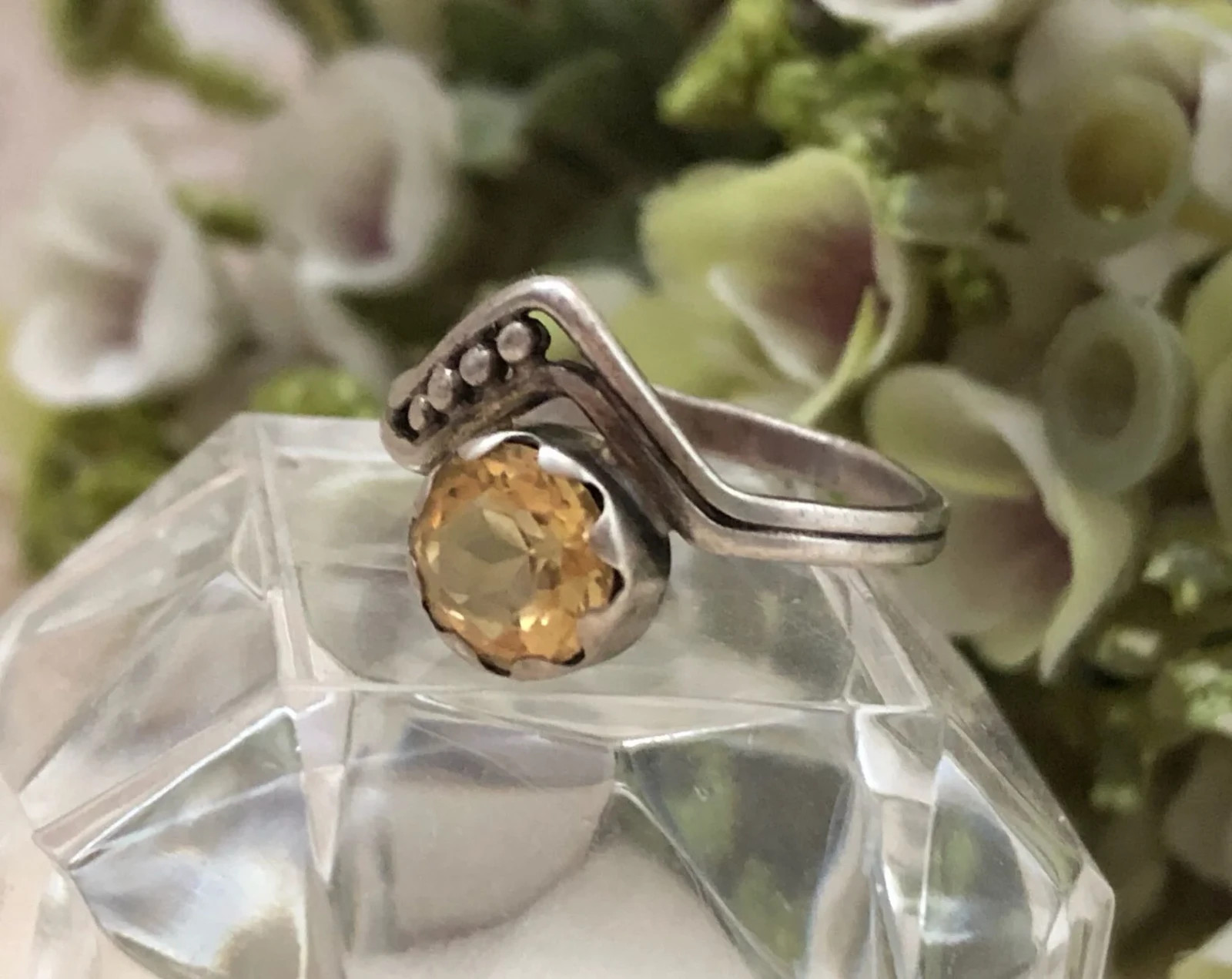 Fine Estate Jewelry Soviet Vintage Ring Sterling Silver 925 Citrine Size 6 USSR
