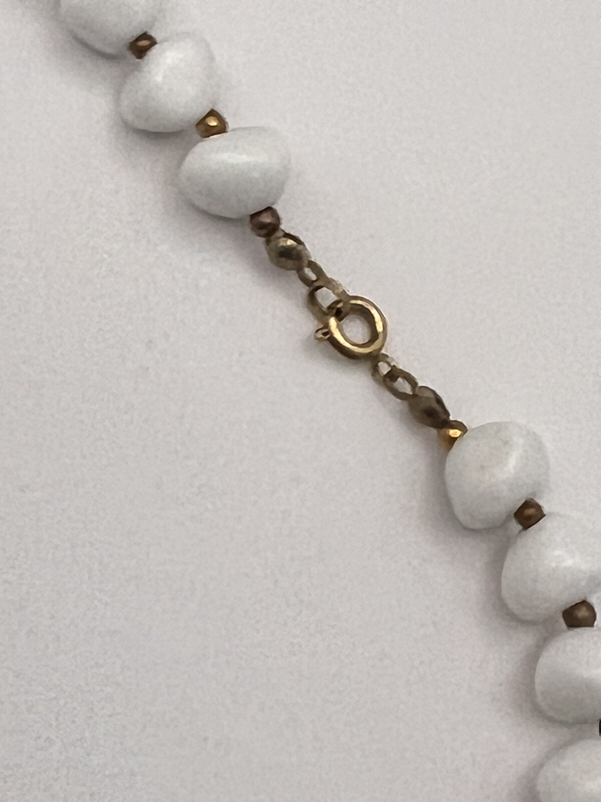 Vintage White Beaded Necklace String of Beads Gold Accent In Between Rock Shaped
