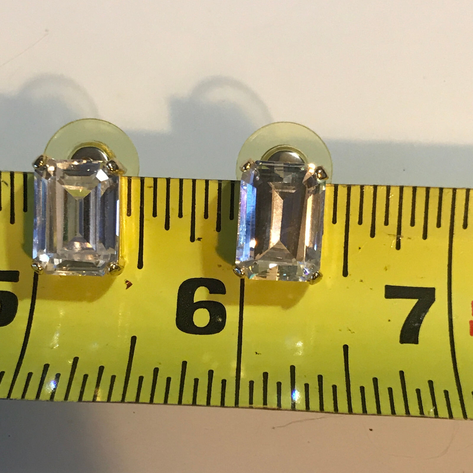 Gold Tone Baguette Cubic Zirconia Stud Earrings Gold Plated Ear Wire NOI