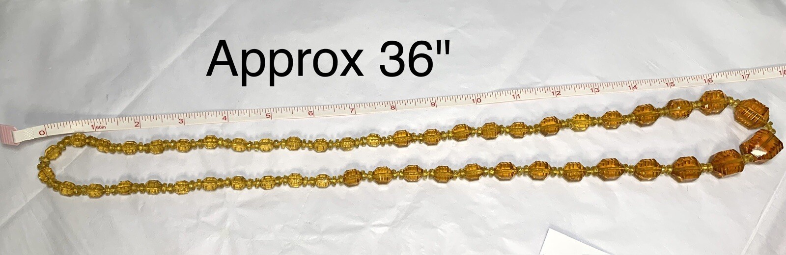 Vintage STUNNING Amber Czech Glass Lozenge Hand Knotted Beaded Necklace 36″ !