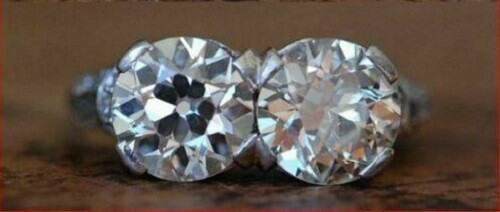Two Stone 3.00CTW White Round Simulated Diamond Art Deco Wedding 925 Silver Ring