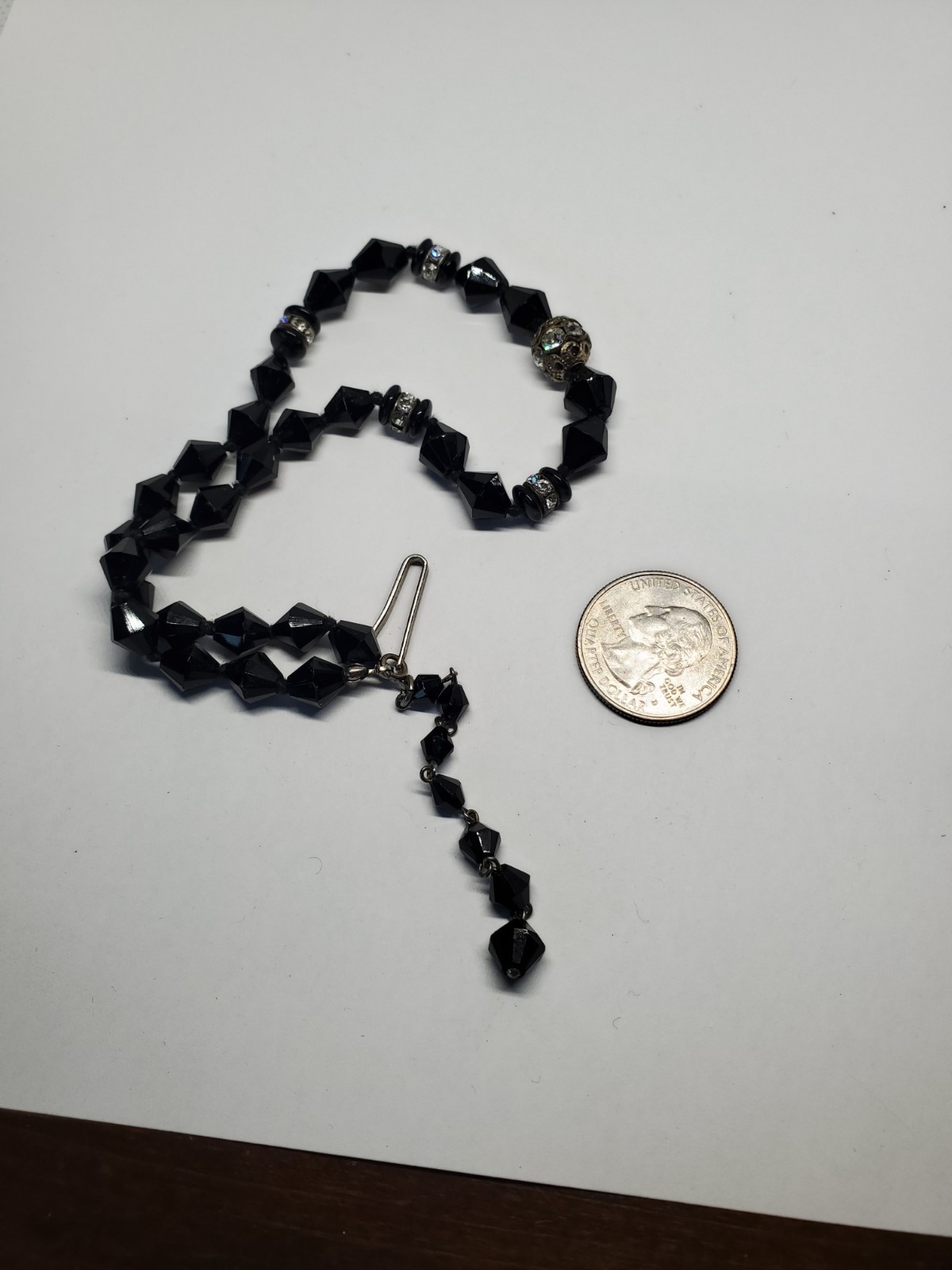 Vintage Austrian Black Bicone Crystal Glass Bead Choker Necklace