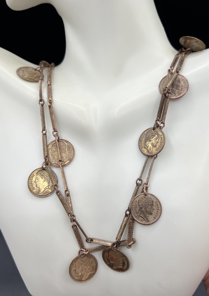 Vintage Copper Coin Necklace, 52”