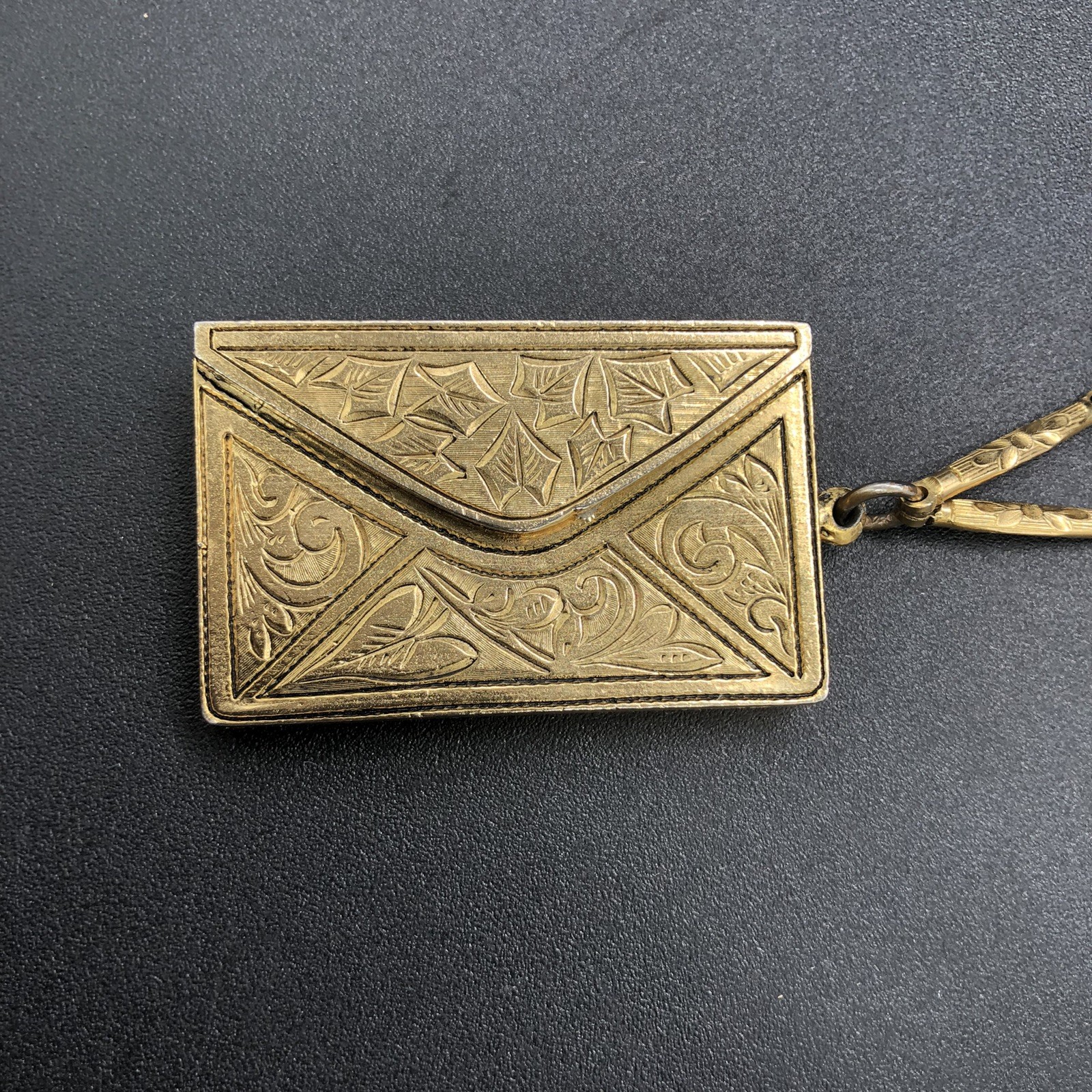 Vtg Envelope Locket Necklace Gold Tone Romantic Love Notes Proposal Jewelry 30″