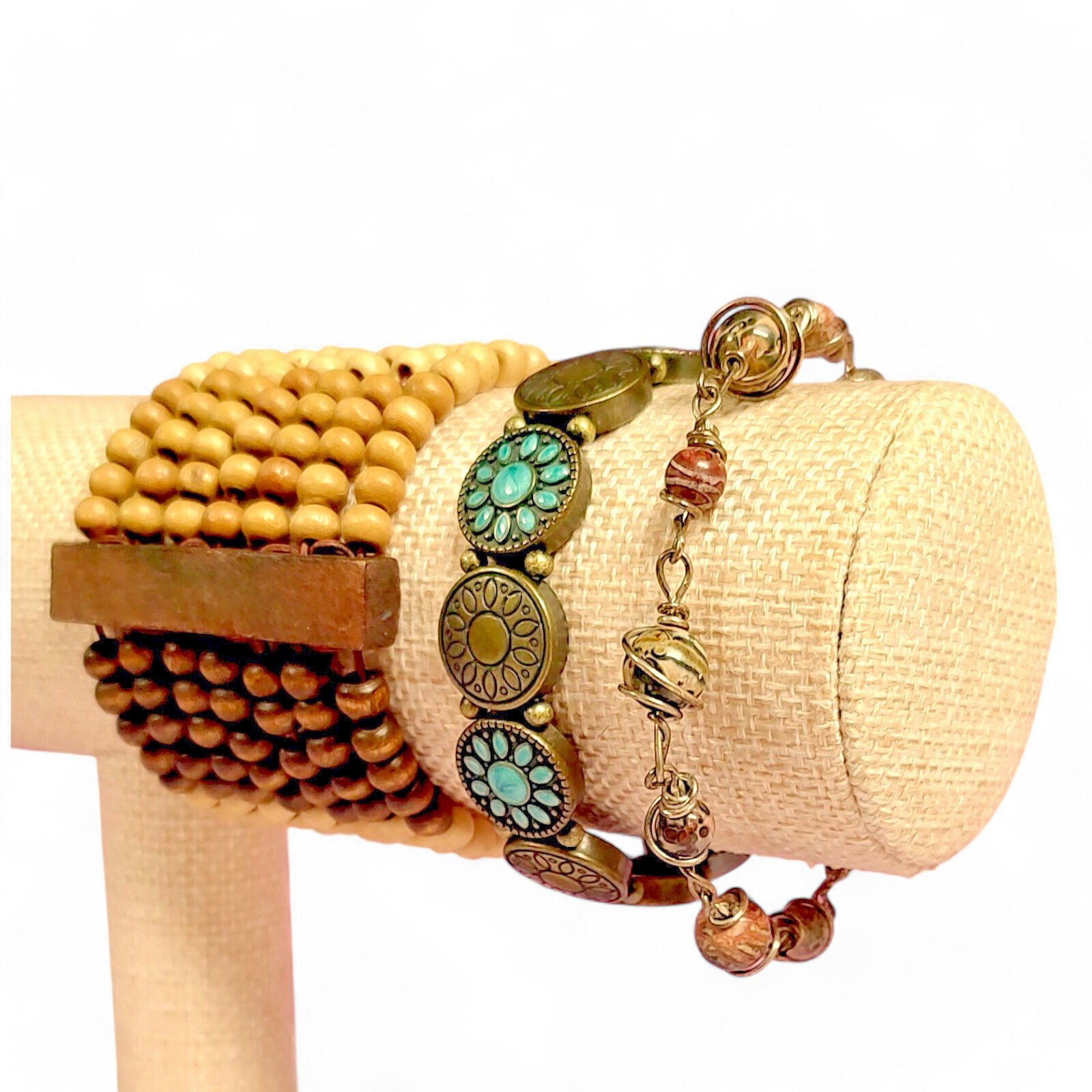 VTG 3pc Chunky Multi Color Natural Boho Earthy Bracelets Expansion / Clasp