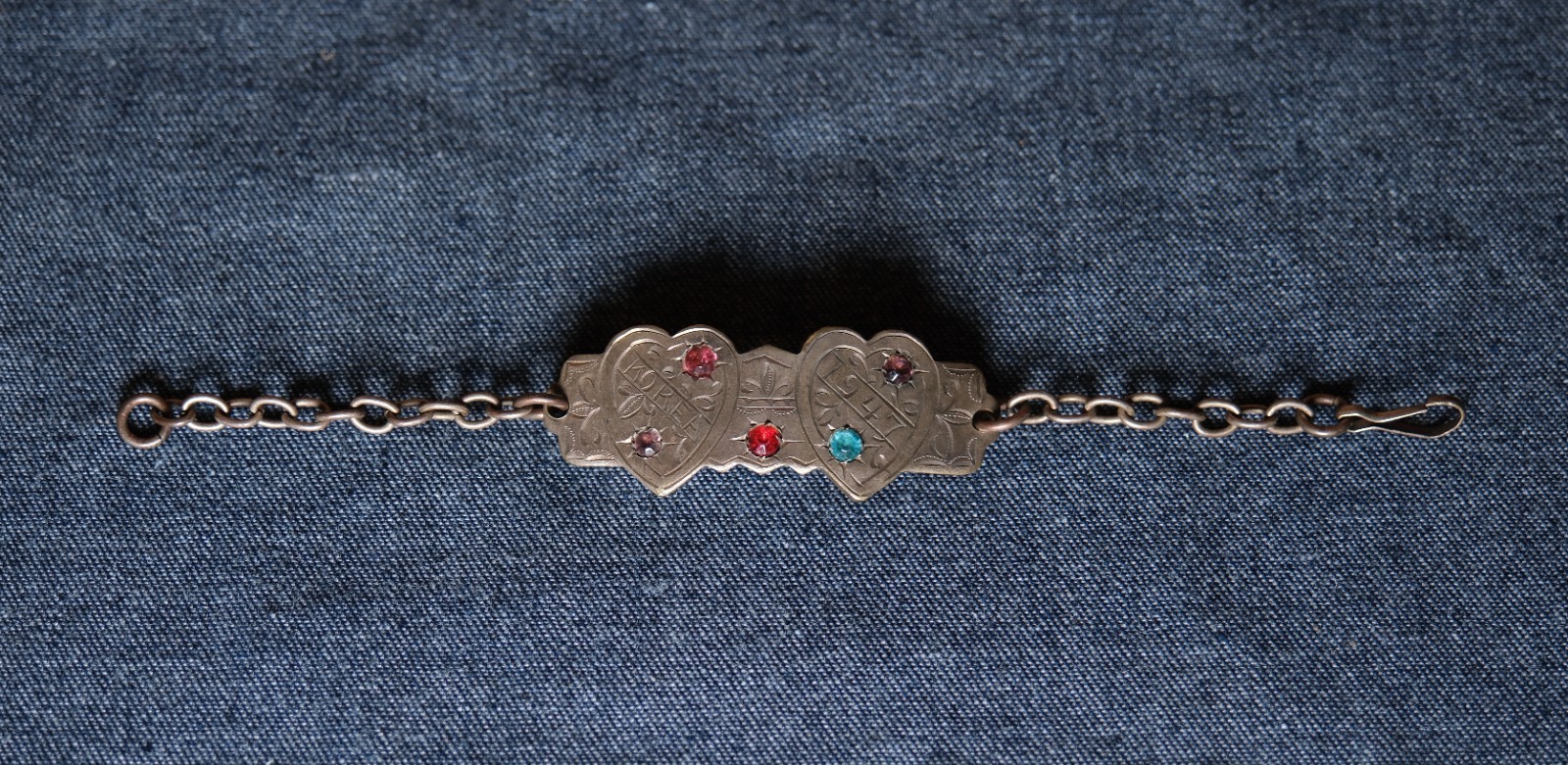 Vtg Post WWII 1940’s 1947 Occupied Korea War Jeweled Souvenir Hearts ID Bracelet