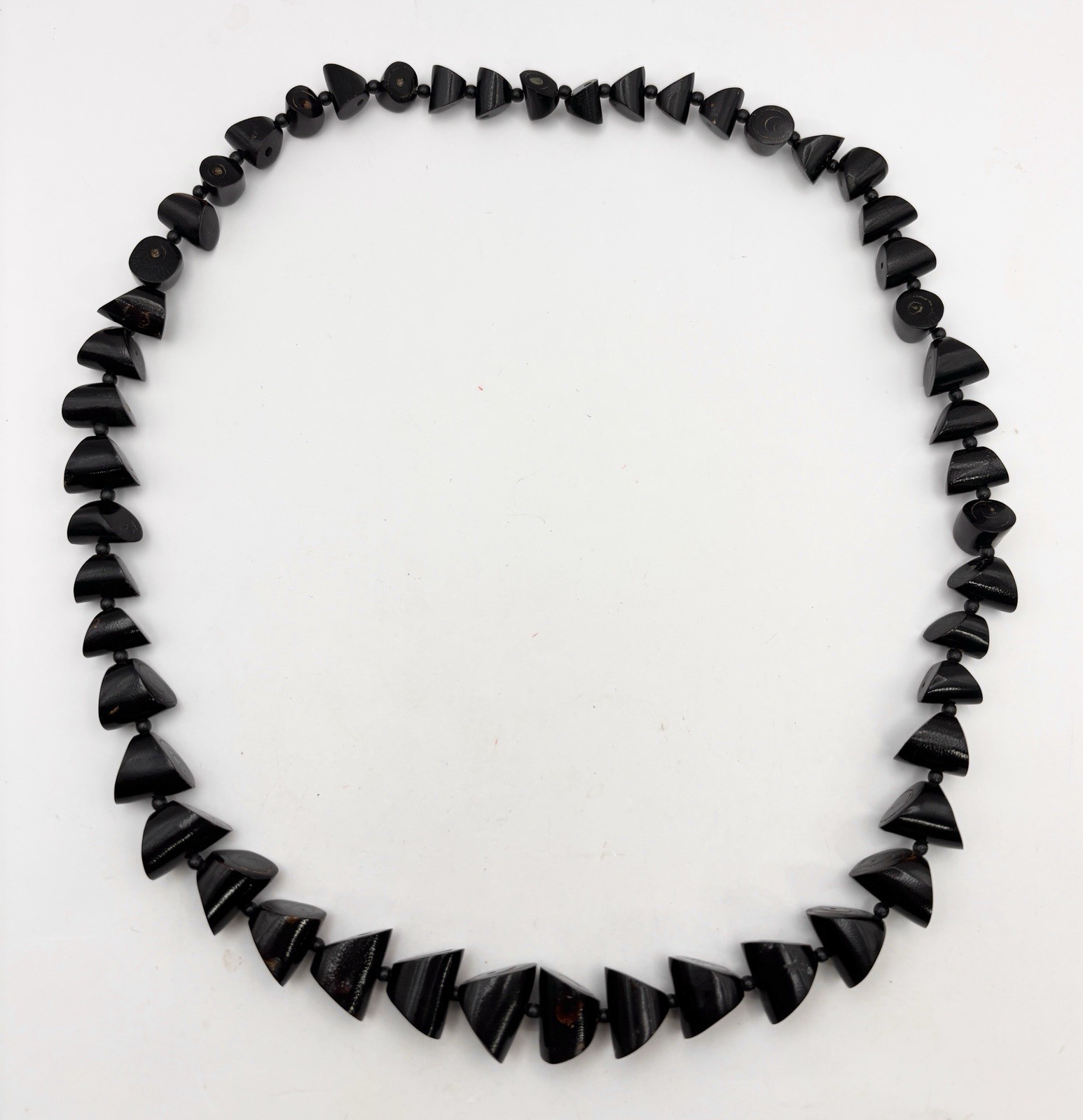Vintage Natural Black Coral Necklace Irregular Barrel Cut Slice Beads ~49g