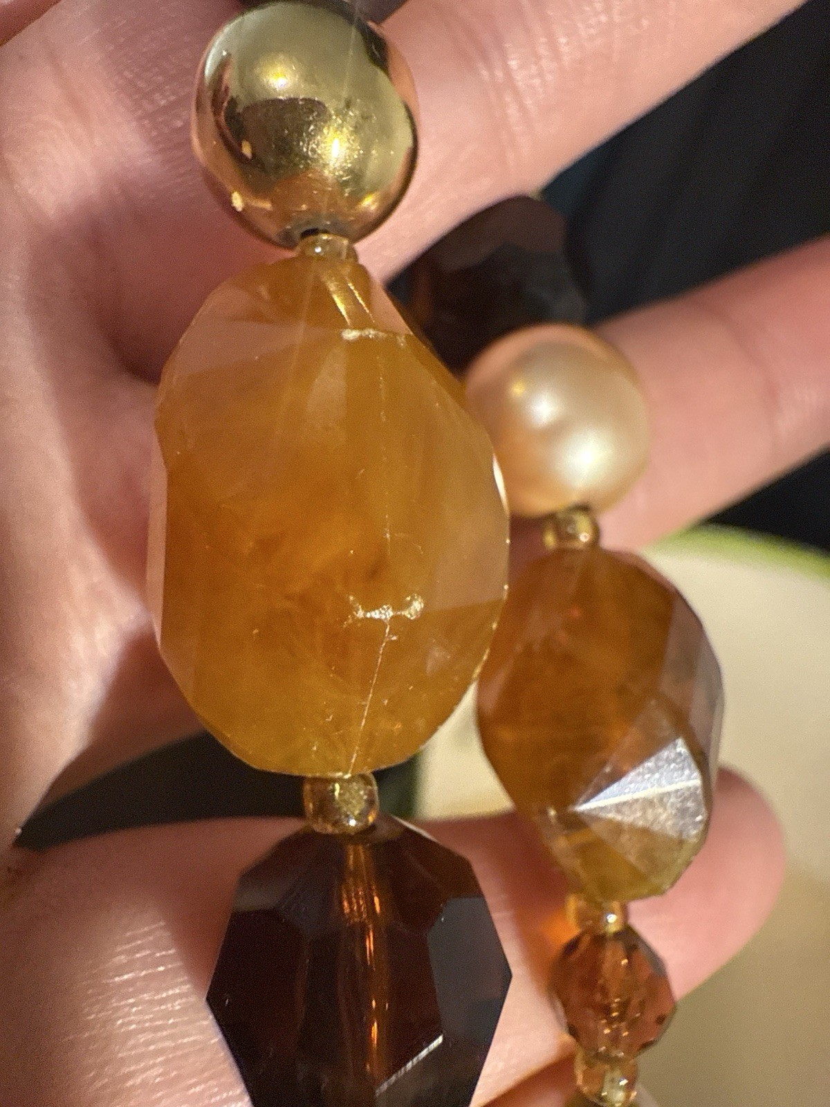 Vintage Made In France Multi Strand Amber Glass Faux Pearl Necklace 1960s-70s