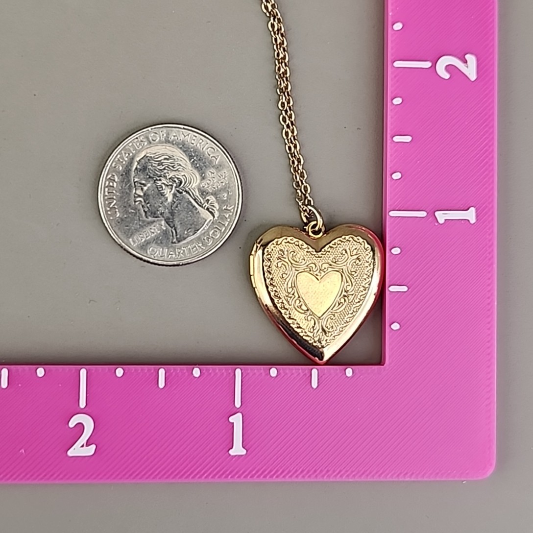 Vintage Heart Locket Necklace Stamped 2cm Gold Tone 16″