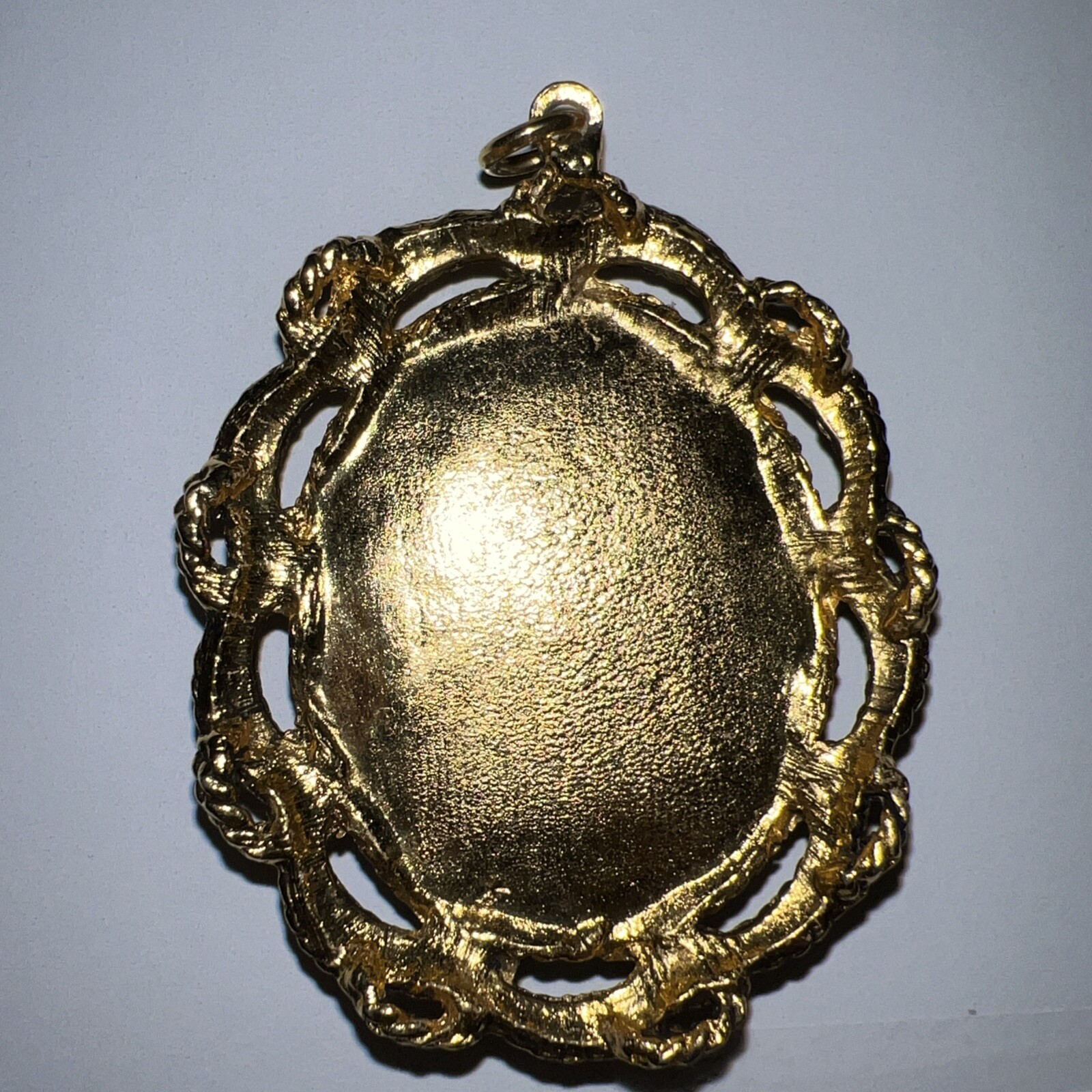 Vintage Pendant – Large Statement Green & Gold Tone Oval – No Chain Included