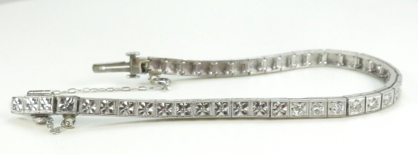 Antique 1920’s Add Diamond Straight Line Bracelet Platinum 7″ Long 0.144″ Width