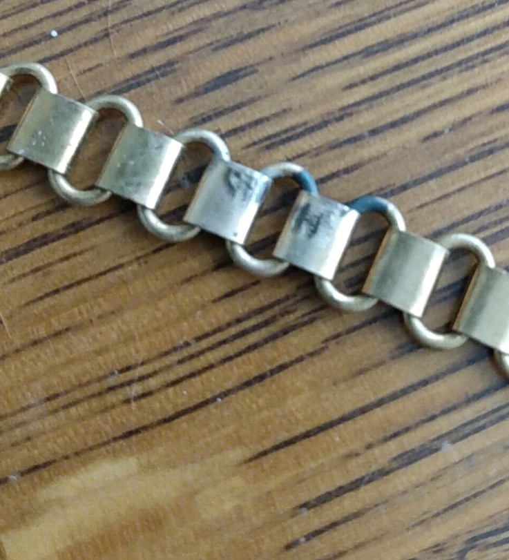 Antique Brass Bookchain Necklace 16 Inches Wide Flower Embossed Clasp