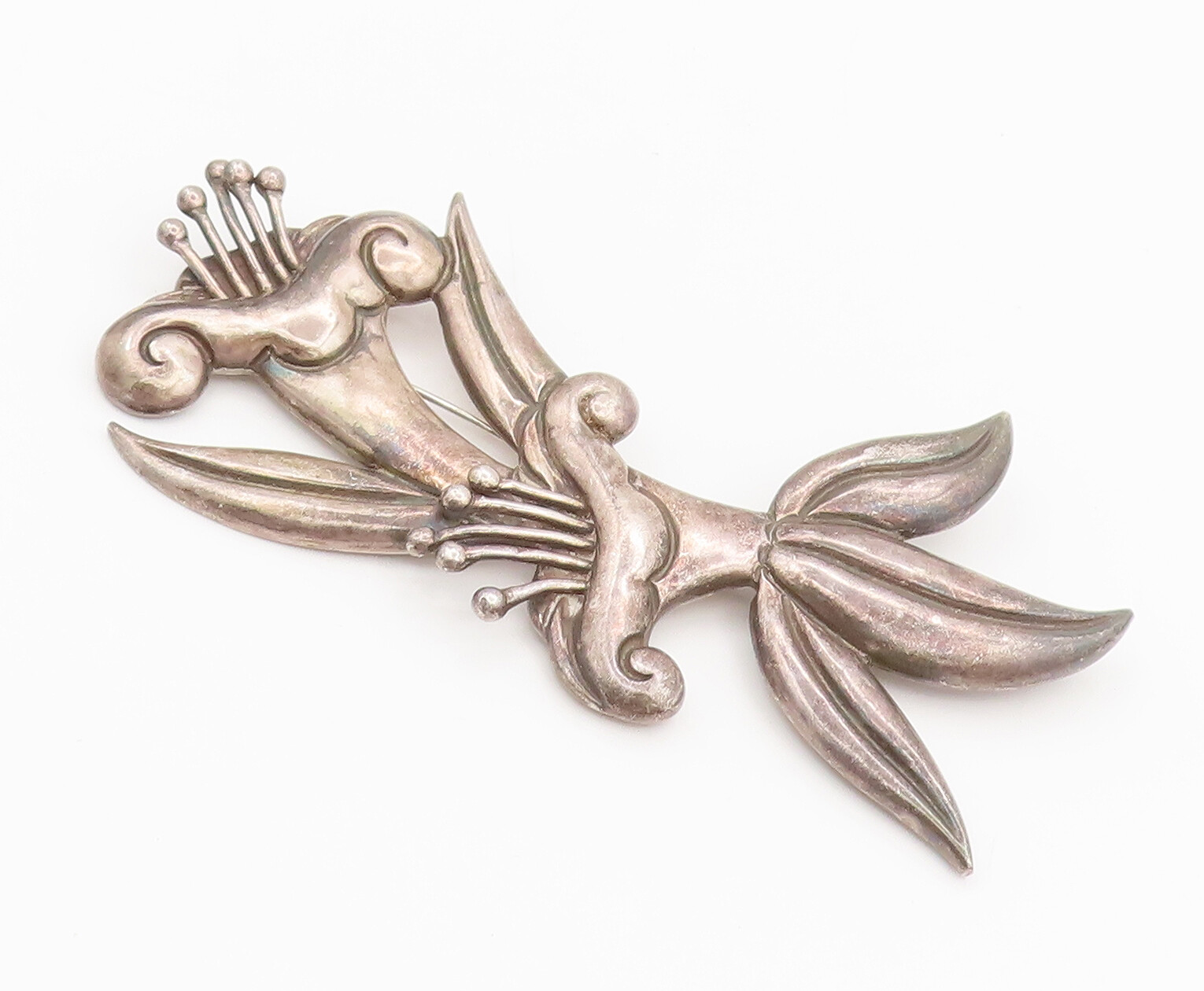 LOS CASTILLO TAXCO 925 Silver Vintage Antique Large Floral Brooch Pin BP10317