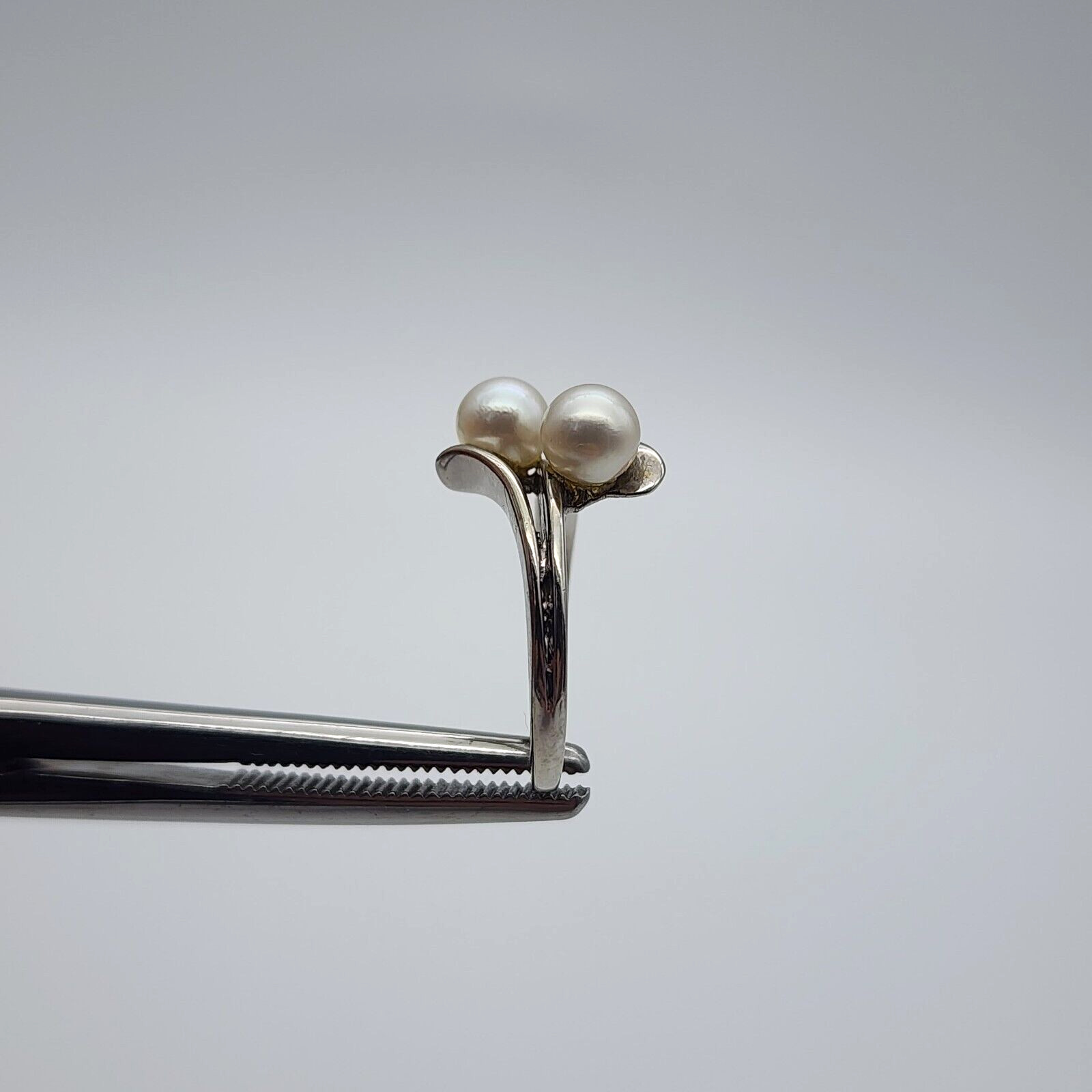 Vintage Skal 14k White Gold – Double 5.3 mm Pearl Ring – Size 4 1/8