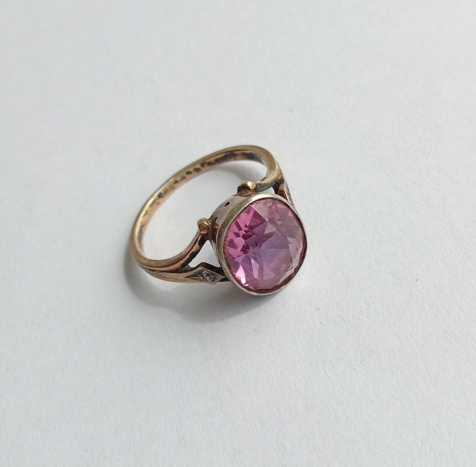 Vintage Ring Pink stone Gilt Silver 875 star USSR times Women’s Jewelry size 9.5