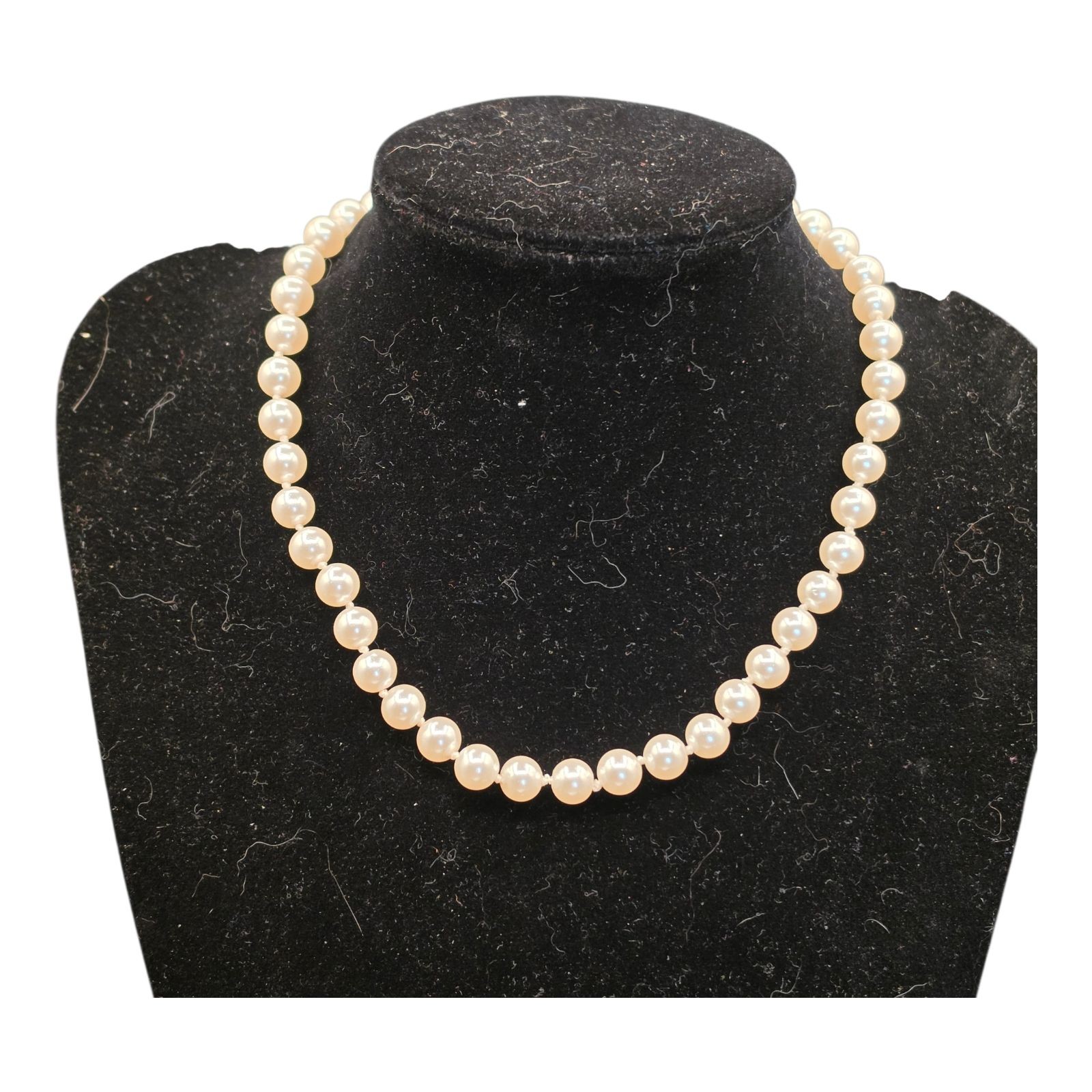 Vintage Hand-Knotted Glass Faux Pearl Choker Necklace Fish Hook Clasp 16 Inches