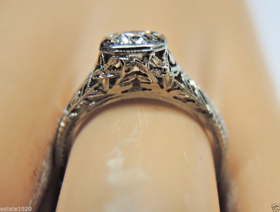 Antique Art Deco Diamond Engagement 17K White Gold Ring Size EGL USA