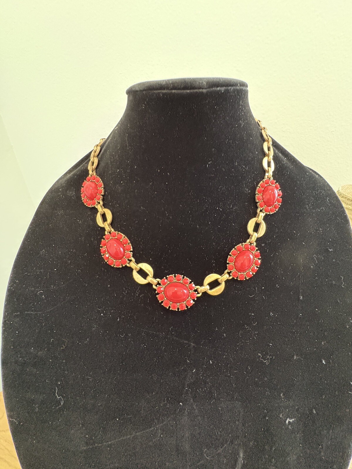 Stella Dot Necklace Sardinia Red Coral Removable Pendant 22-24” Gold Tone