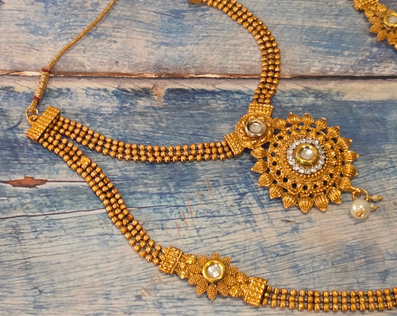 VINTAGE-RETRO Fabulous 22″ Gold South Indian Bridal Duel Necklace / Asian Haram