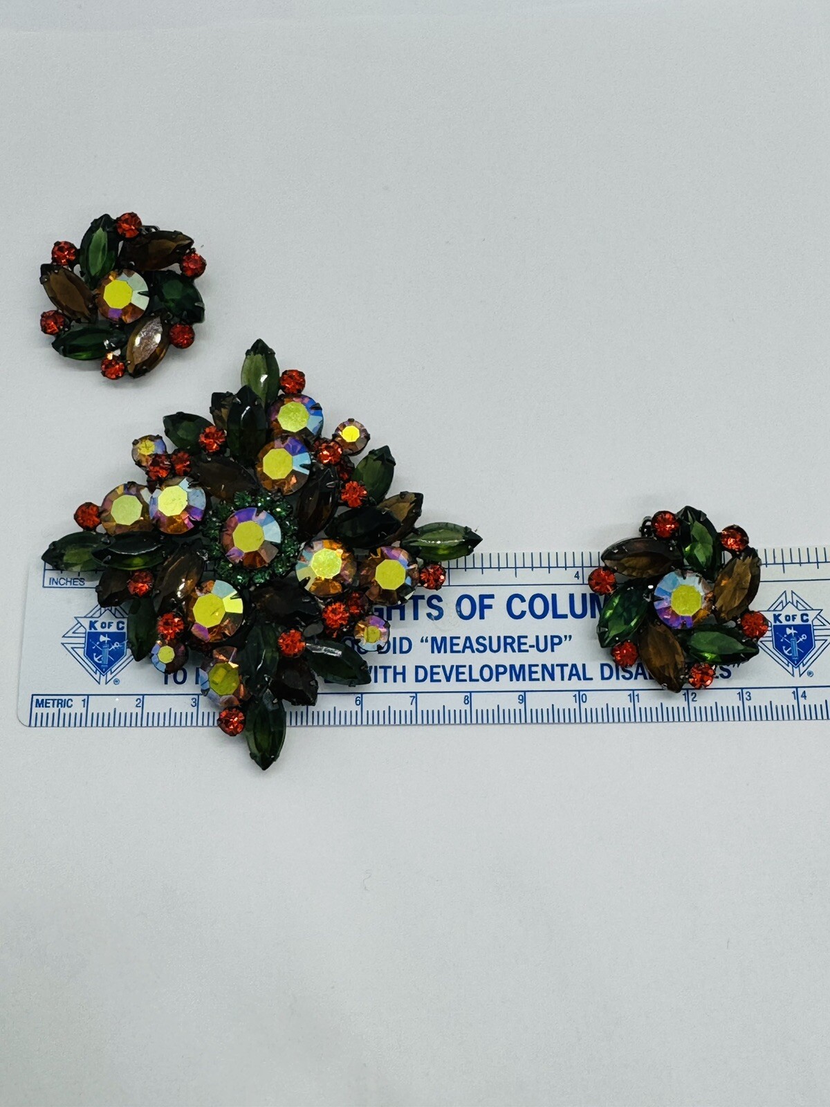 Vintage Juliana Delizza and Elster Brooch and Clip Earrings Set Multicolor