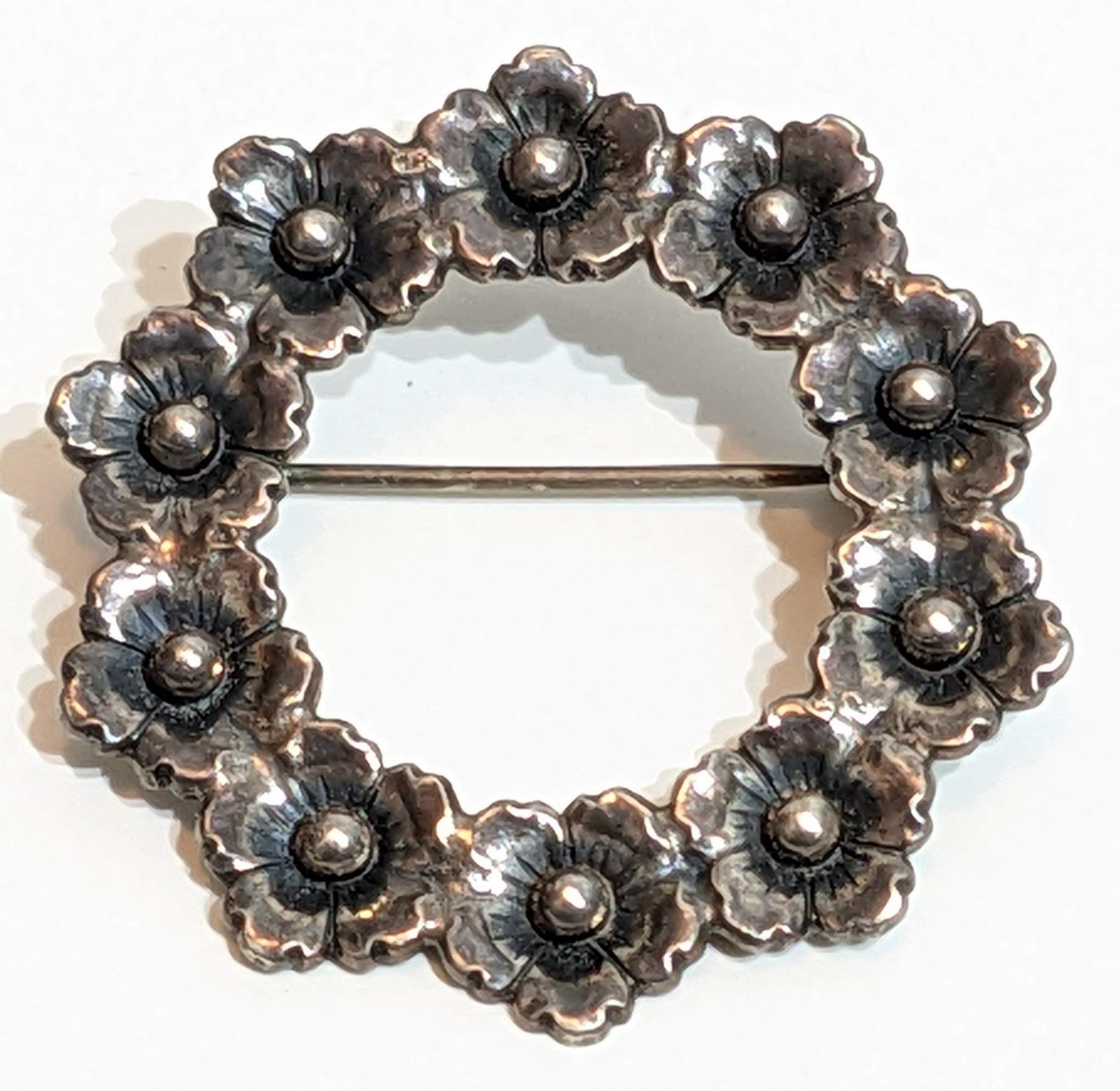 Vintage Neils Erik From Denmark Sterling Brooch Floral Wreath Circa 1966 Signed