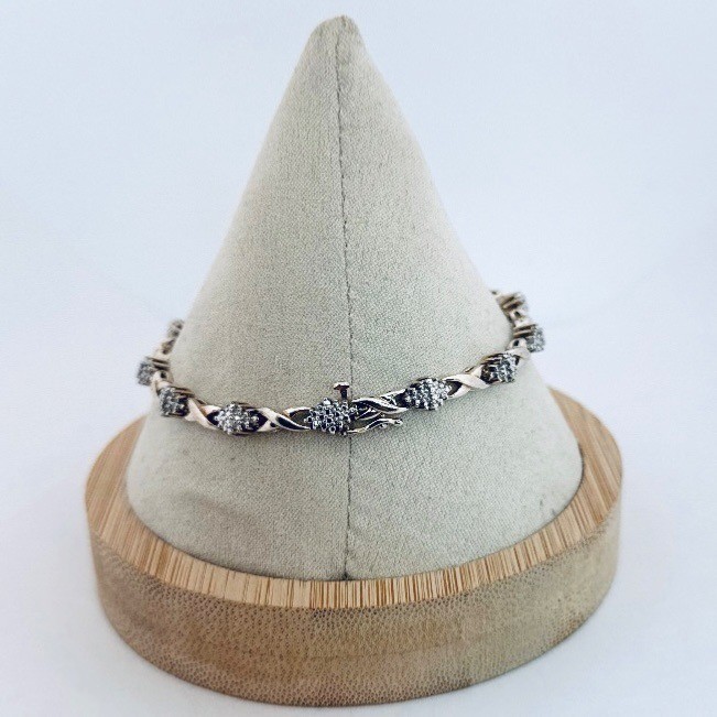 Estate 7.25in 925 Sterling Silver CZ Bracelet Twisted Link 11g Vintage Style