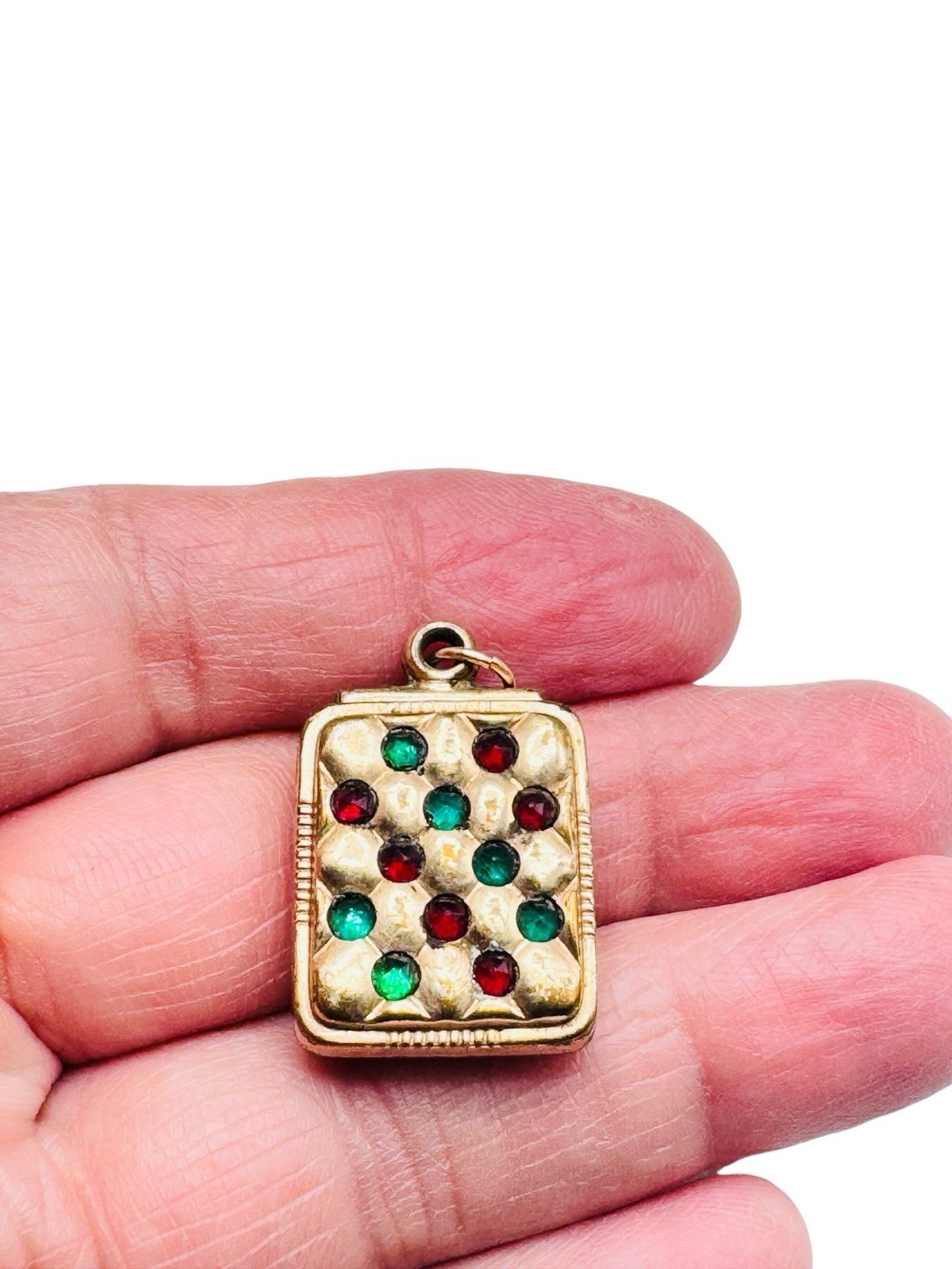 Antique Gold filled Green Red Paste Puffy Pendant