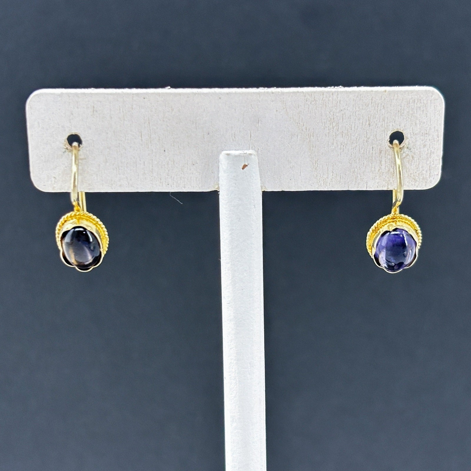 Vintage Gold-Tone Sterling Silver 925 Purple Glass Drop Earrings
