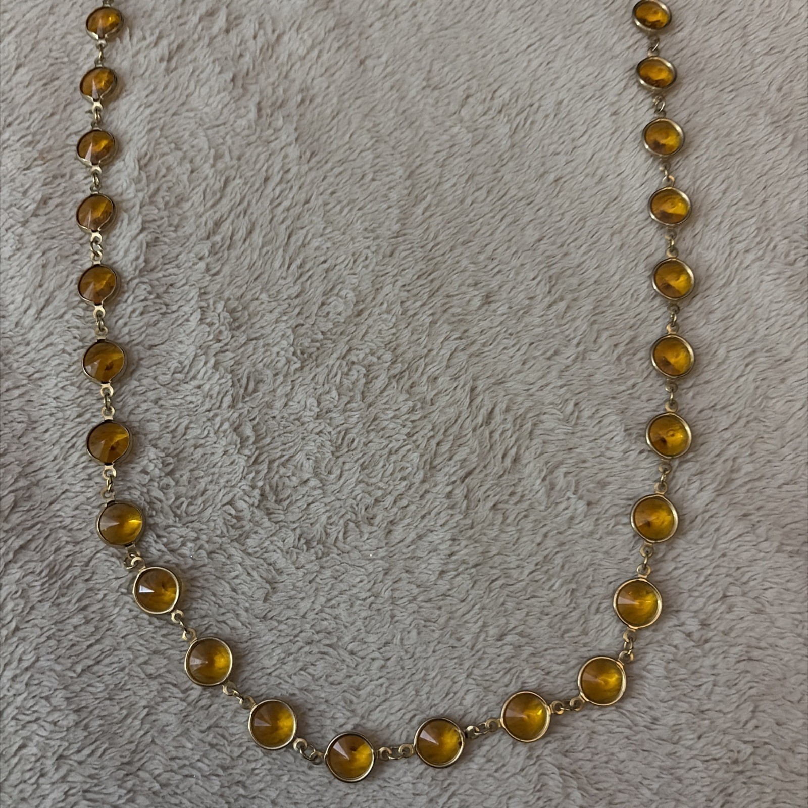 Bezel Set Amber Honey Crystal Gold Tone Necklace