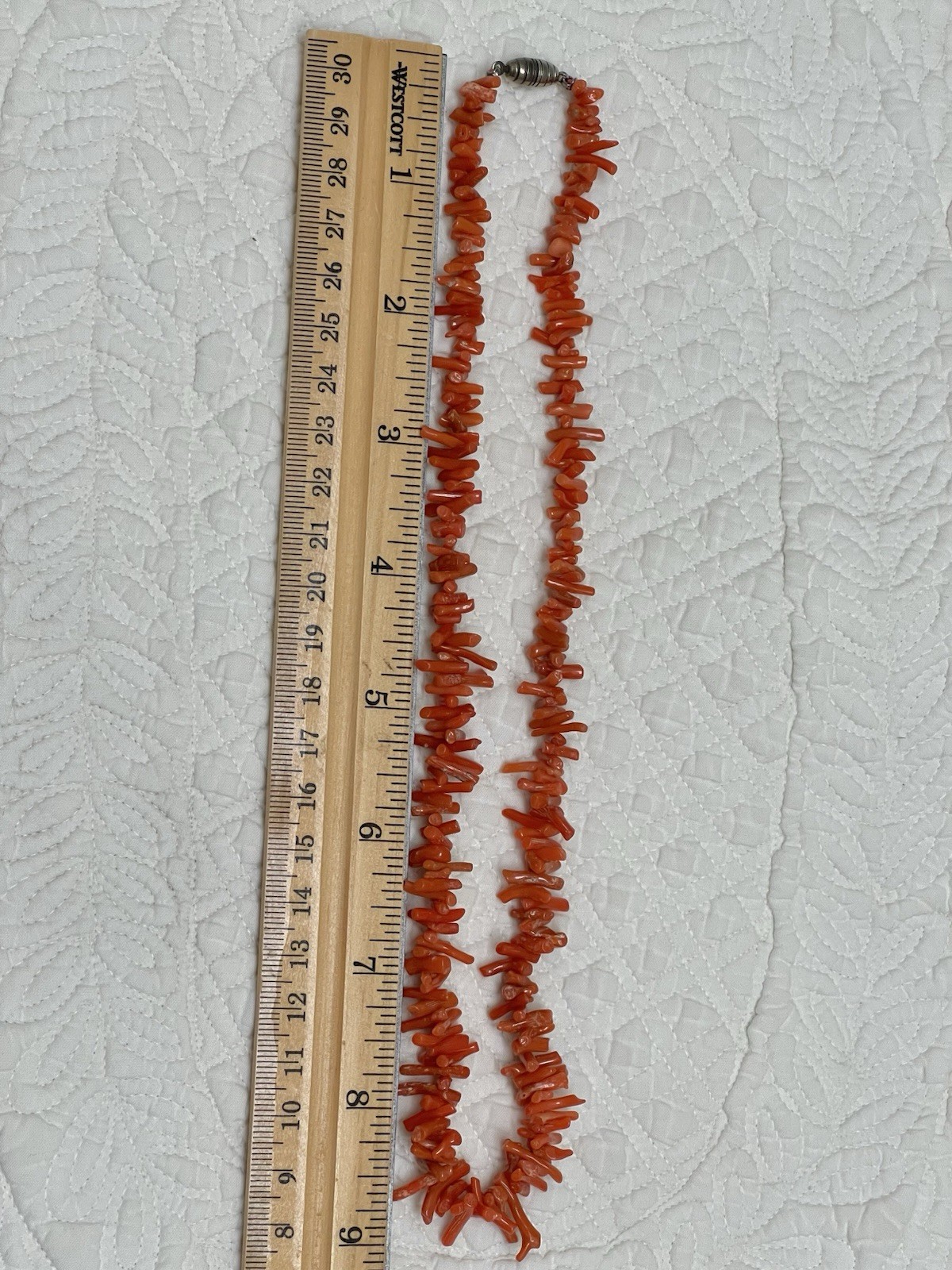 NICE VINTAGE GENUINE NATURAL CORAL BRANCH BEAD NECKLACE BARREL CLASP 18.5”
