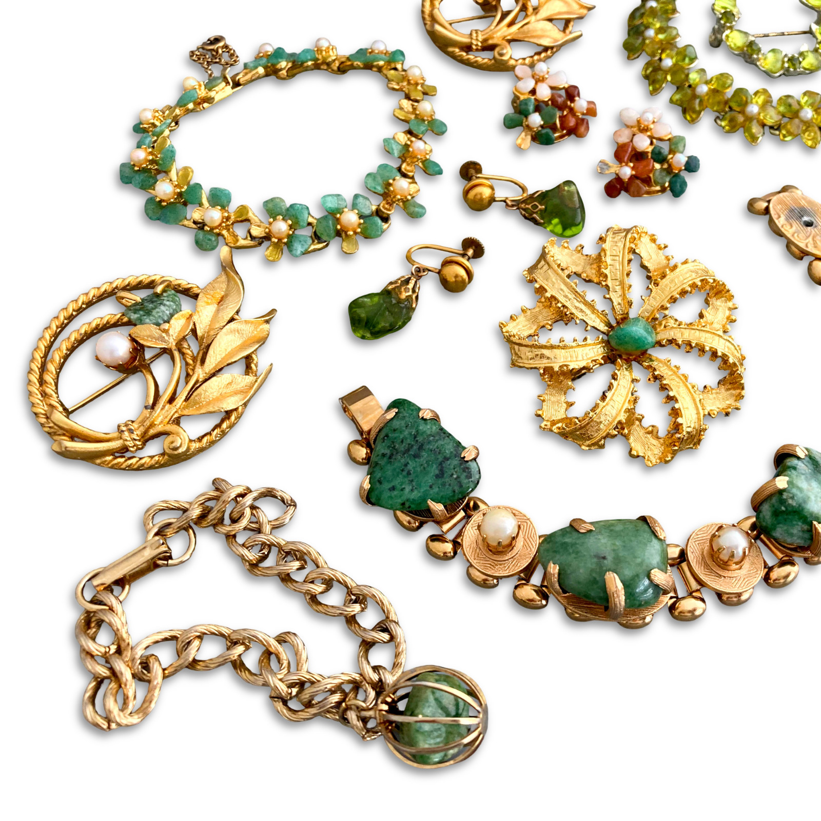 Vintage Tumbled Stones Gemstone Glass Signed Swoboda Repair Costume Jewelry Lot