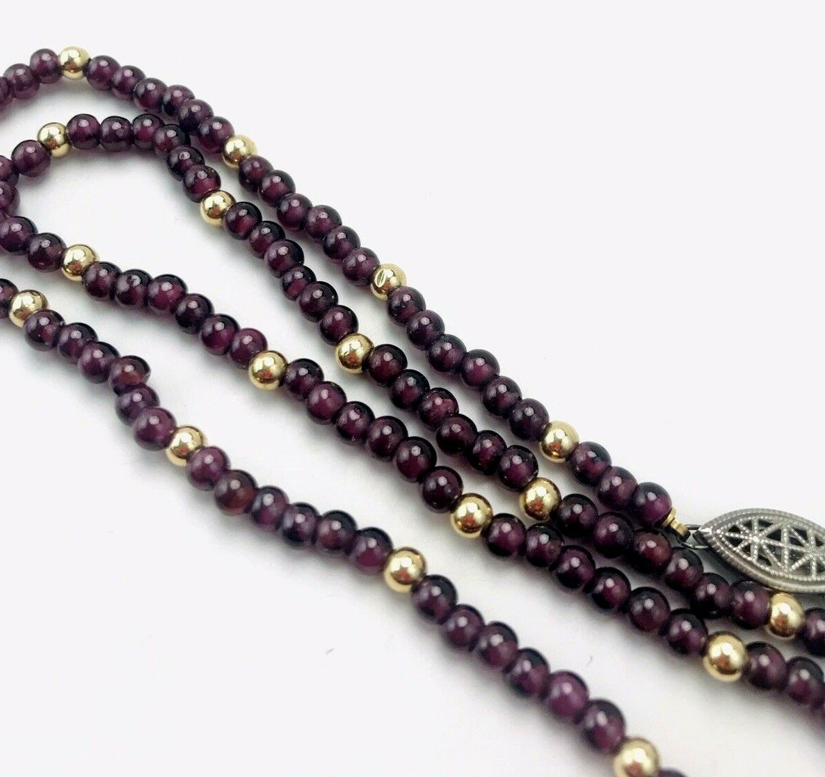 Vintage Purple Amethyst 18kt Gold Beaded Strand Necklace Sterling Silver Clasp