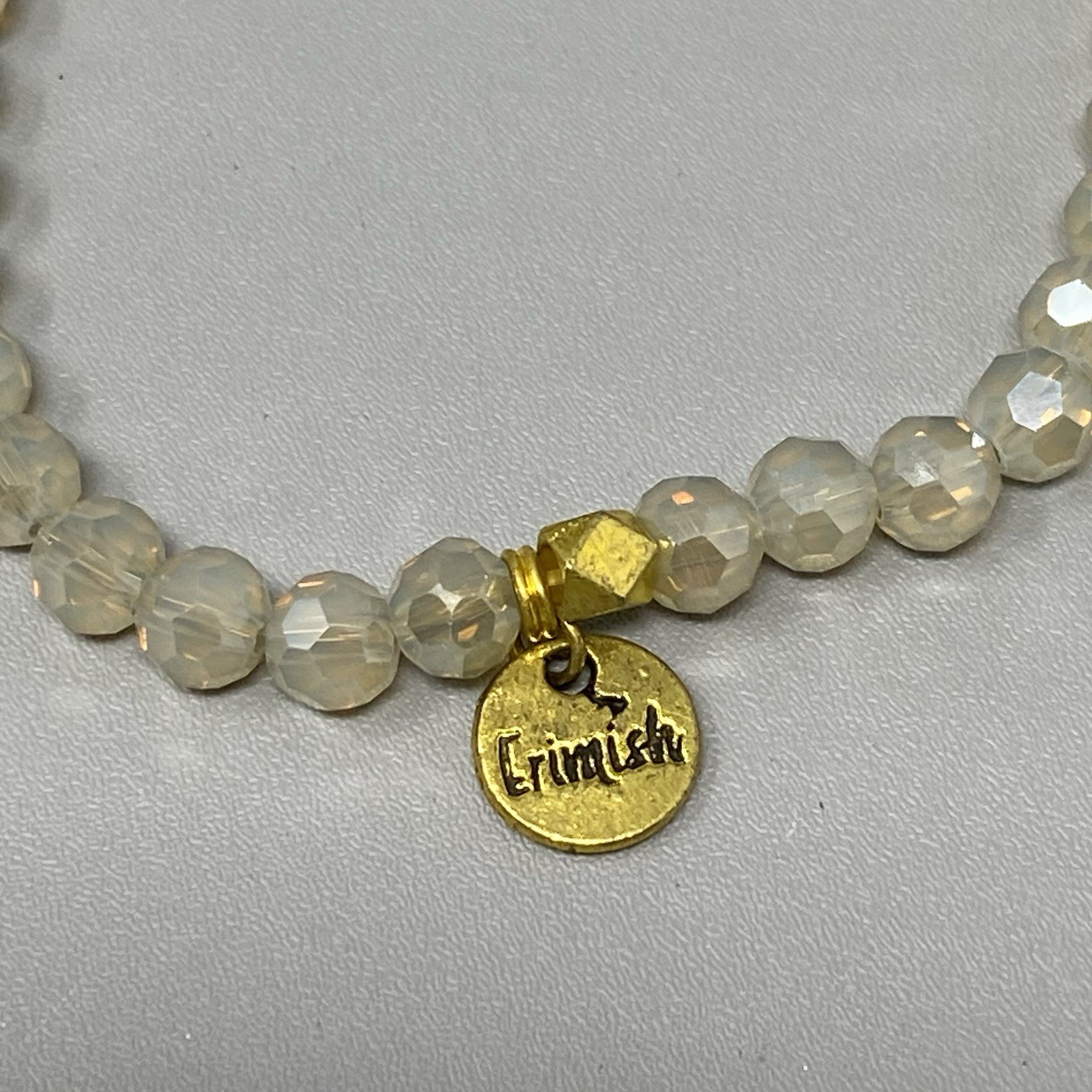 Erimish Glass Beaded Bracelet Pearl Color Faceted Fire Polished Stretch 6.5″