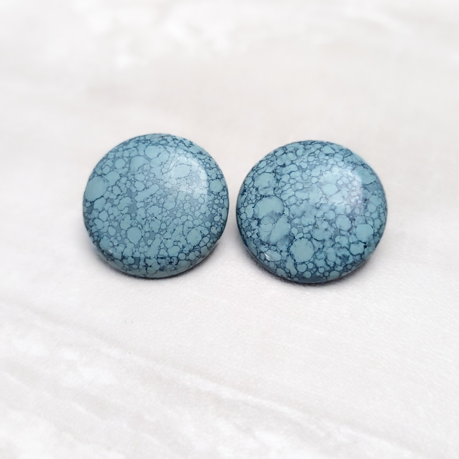 Vintage Clip On Earrings Unusual Shade of Light Blue Button Style Earrings