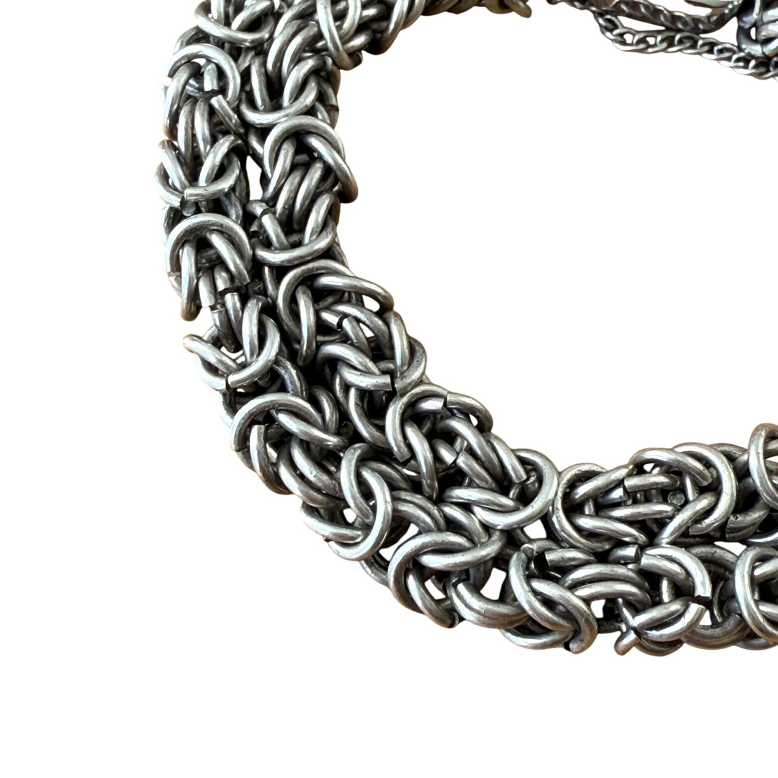 Vintage Sterling Silver Double Byzantine Bracelet With Clasp safety Chain