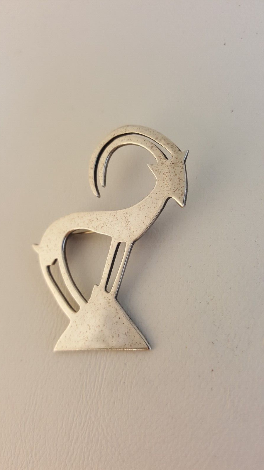 Vintage modernist stylized ram goat brooch pin Forbes MCM sterling silver