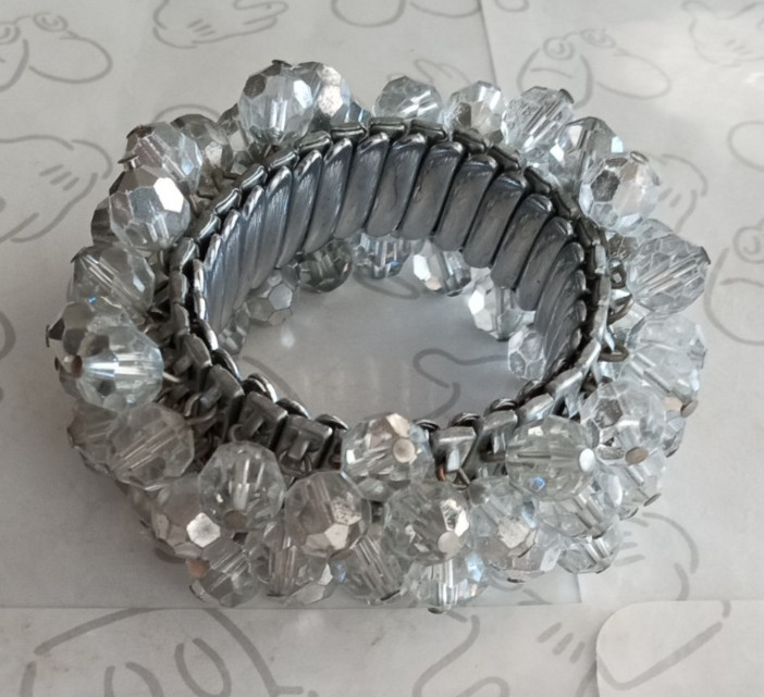 Cha Cha Expansion Bracelet Aurora Borealis AB Crystal Vintage Silver Tone