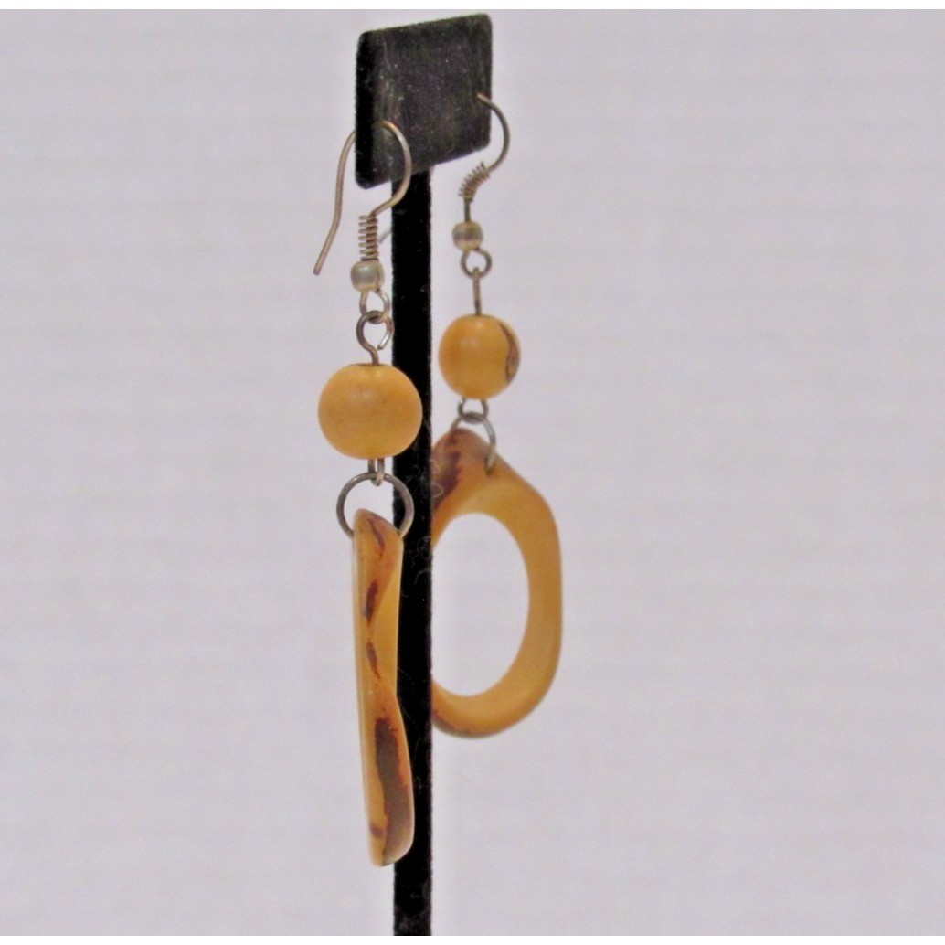 Wood Like Round Dangle Drop Circle Earrings Boho Chic Minimalist Earthy Fairy