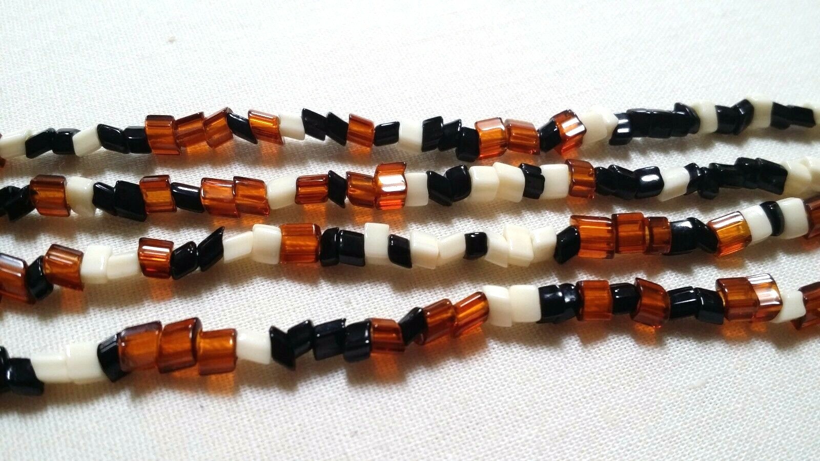2 Vintage Bead Necklaces – Brown & Goldtone 50″ + Amber Ivory Black 54″ Used