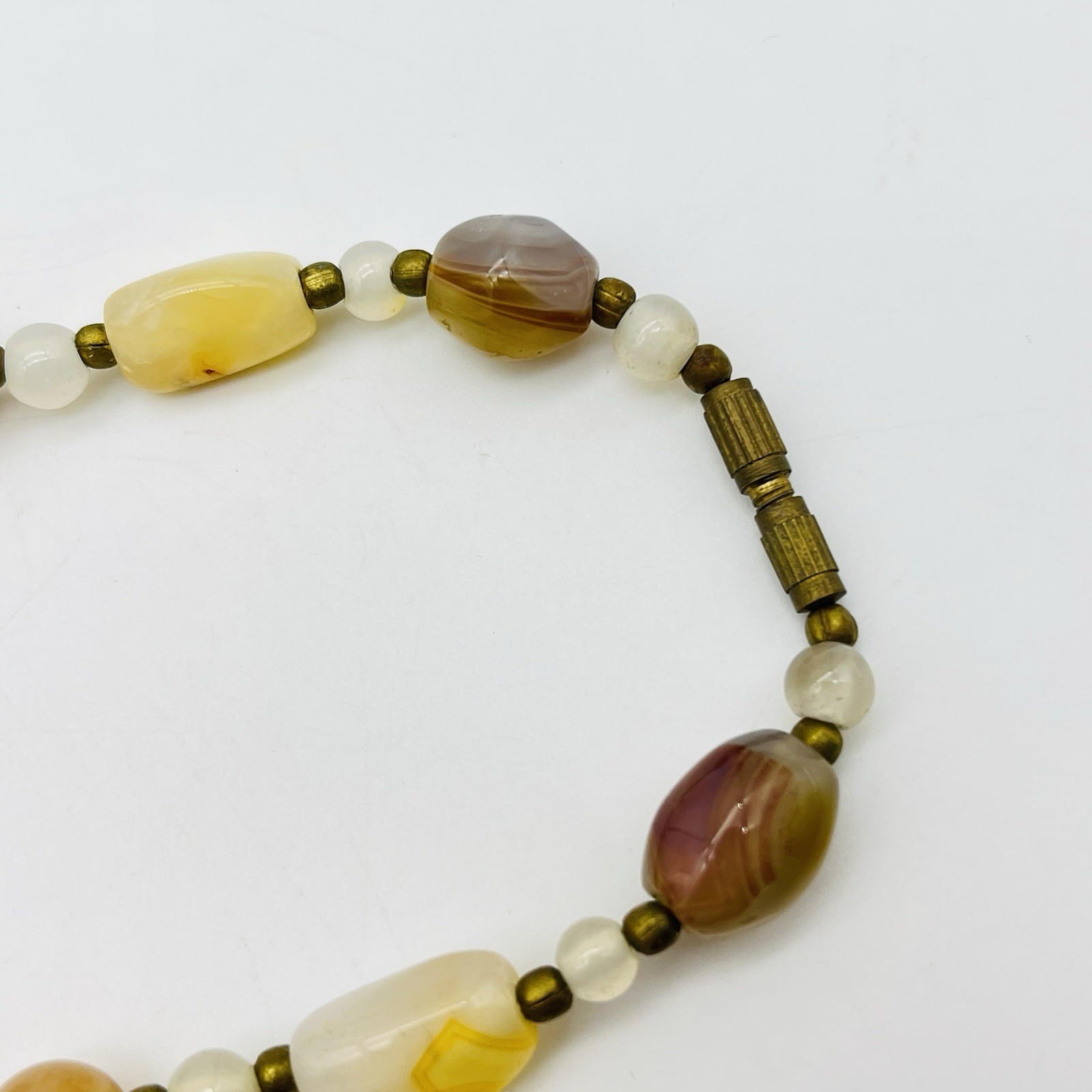 Vintage Beggar Bead Necklace Multicolor Agate Stone Boho Layering Strand 32″