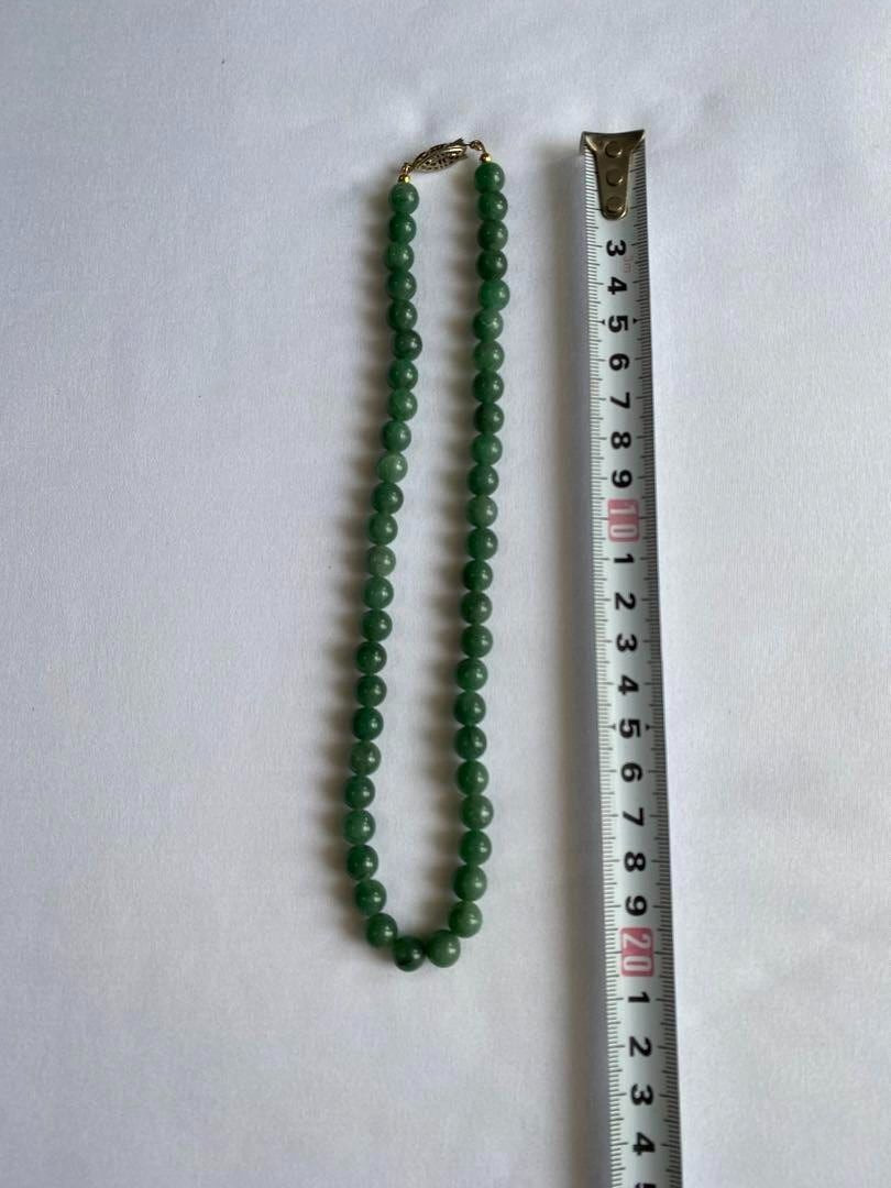 Vintage Jade Necklace 8.4mm Ball Deep Green L:15.7 in 38.7g Gorgeous Power Japan