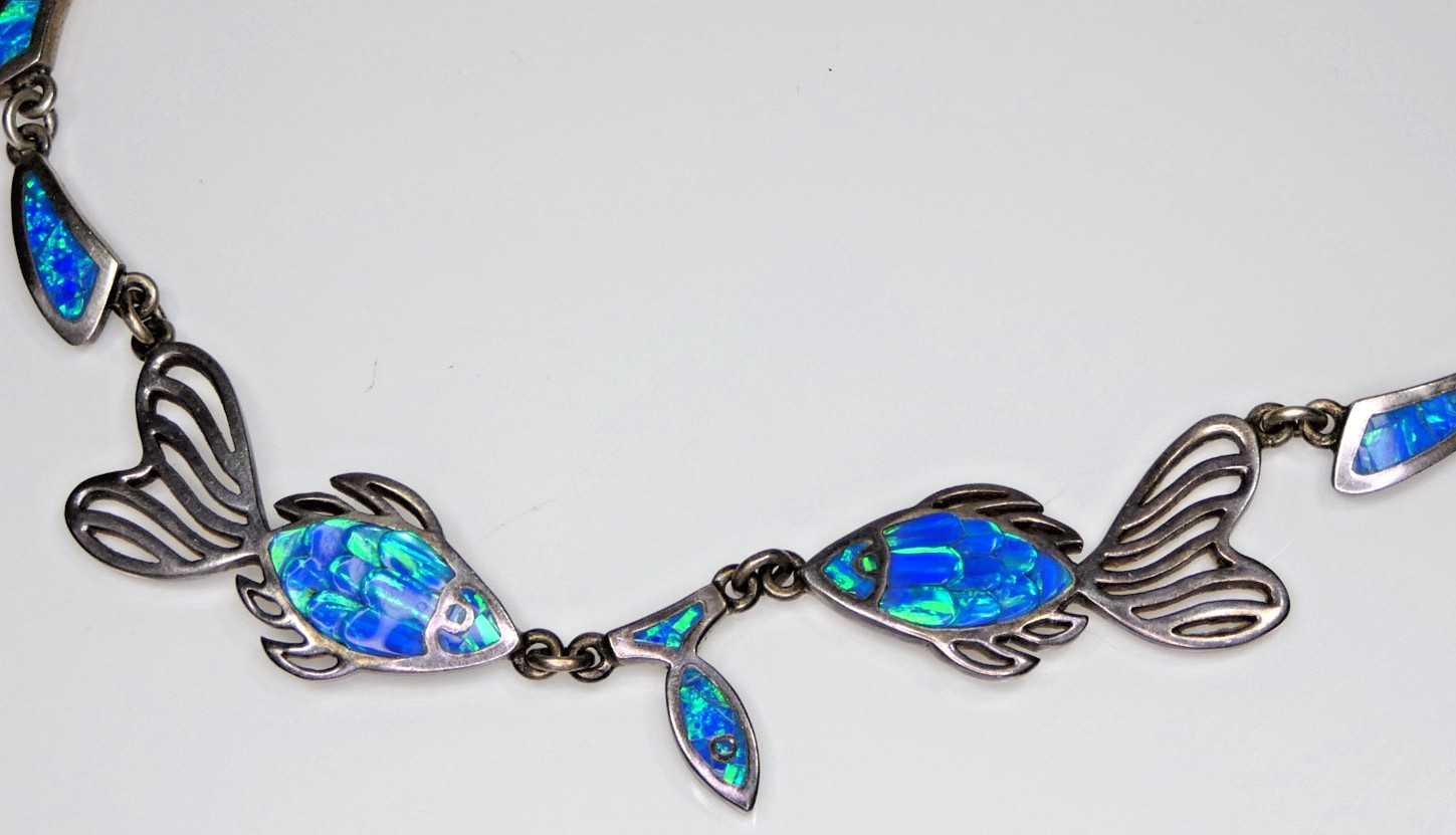 950 Silver Aquatic Sea Dreams Inlay Opal Necklace
