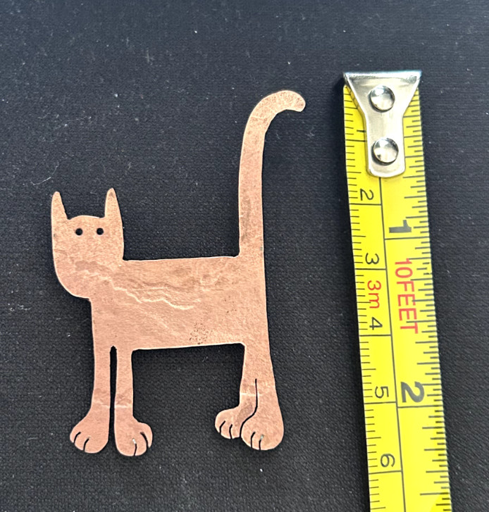 Whimsical Artisan Copper Figural Cat Brooch Pin, Rollover Safety Clasp