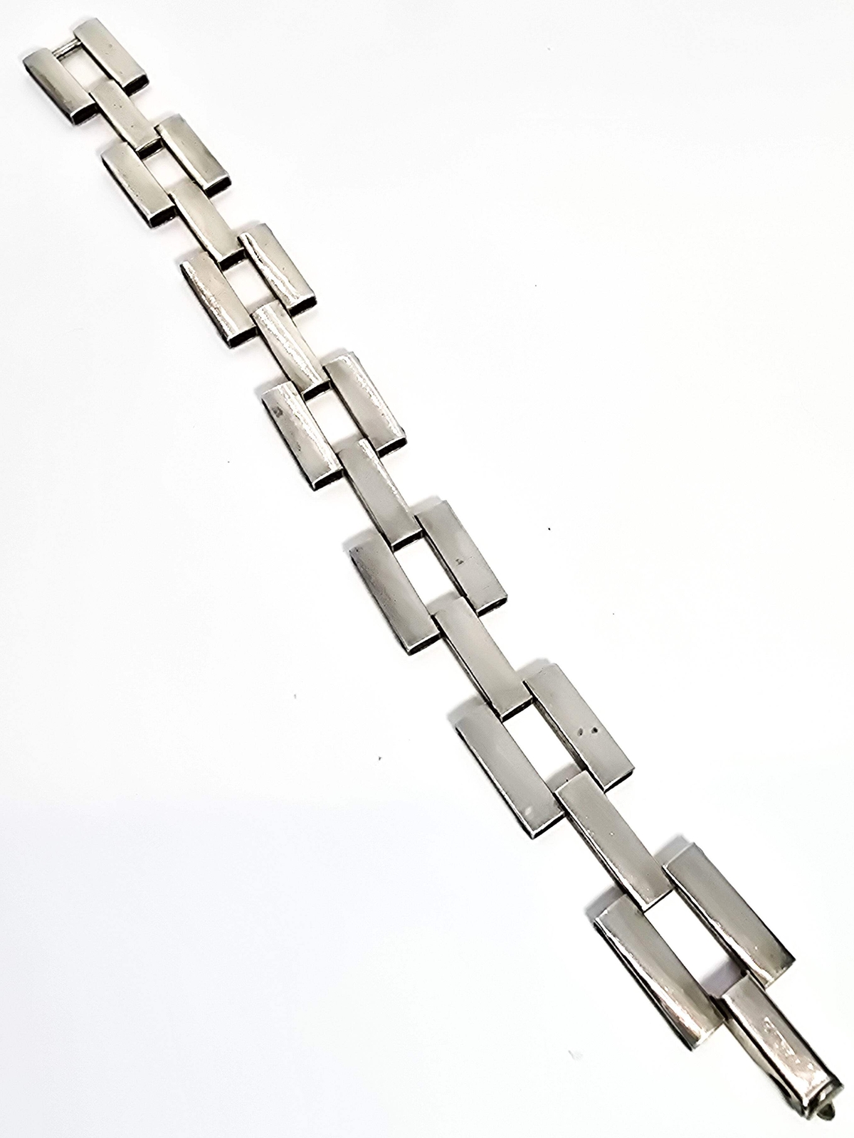 Art Deco embossed flower articulated chain link antique sterling silver bracelet