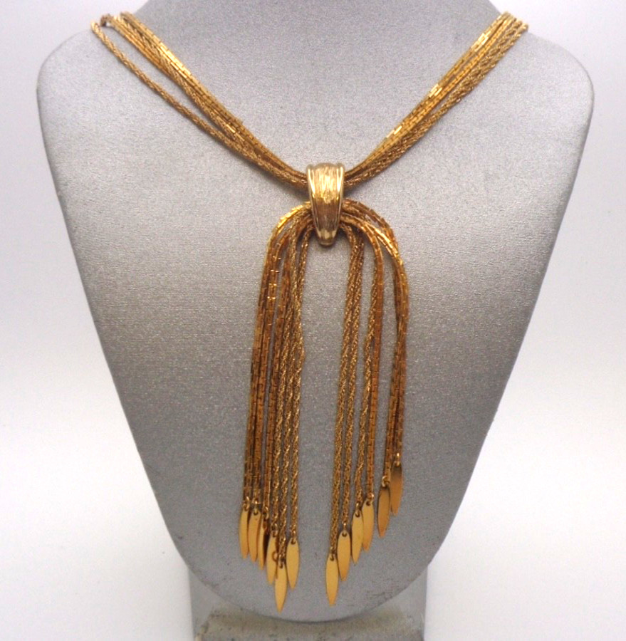 Vintage Monet Multi Strand Gold Tone with Chain Dangle Statement Choker Necklace