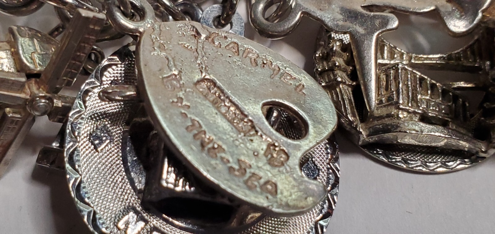 ELCO Sterling Silver 17 Charm Bracelet 64 grams – Bullhorn, Crown, Windmill