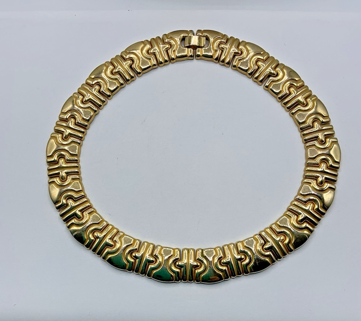 Vtg Gold Tone Wide Link Chunky Statement Collar Choker Necklace Egyptian Style